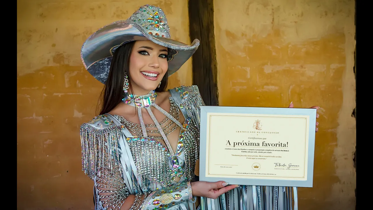 Fabíola Jeanne com o certificado A próxima favorita